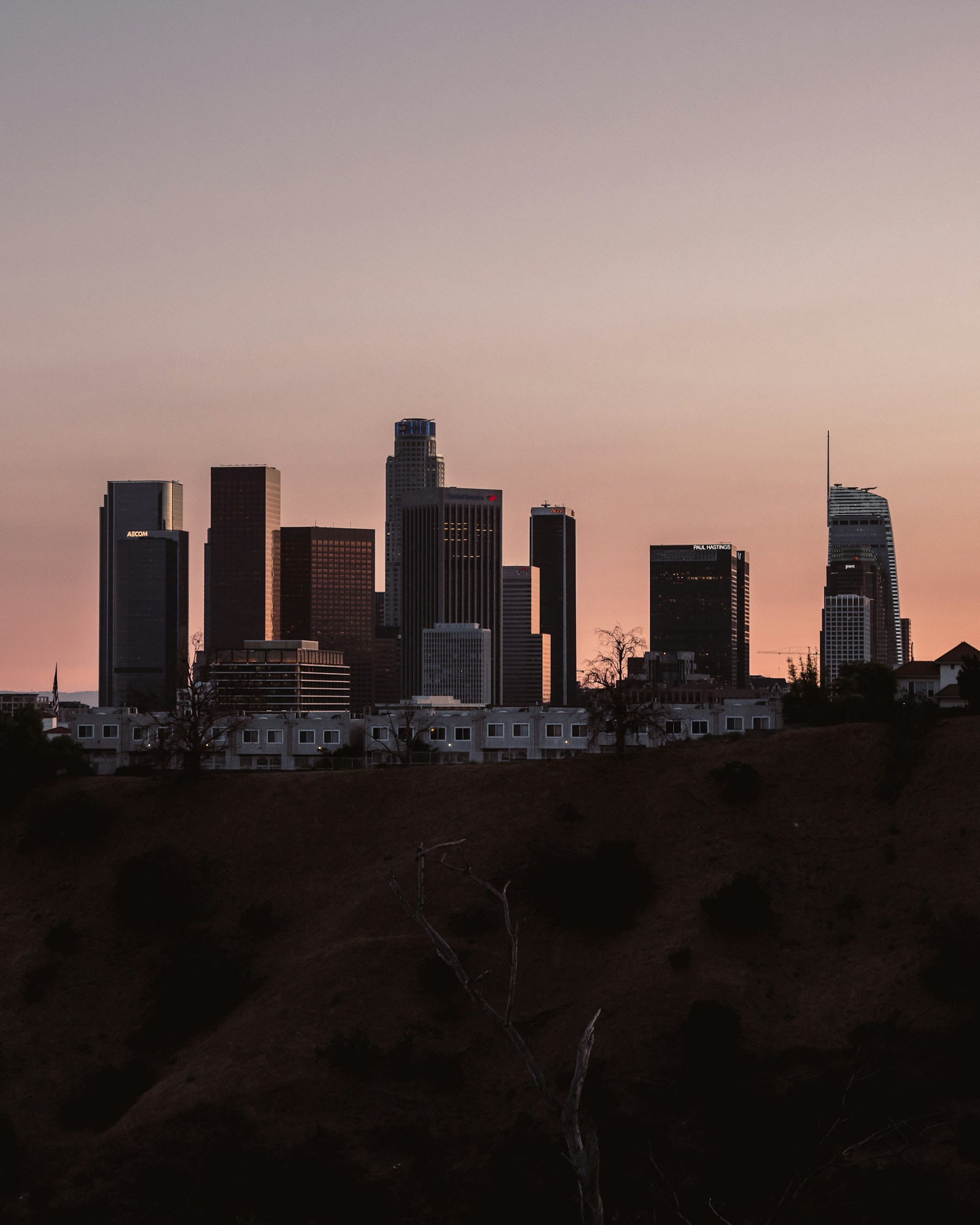 Los Angeles downtown skyline at sunset